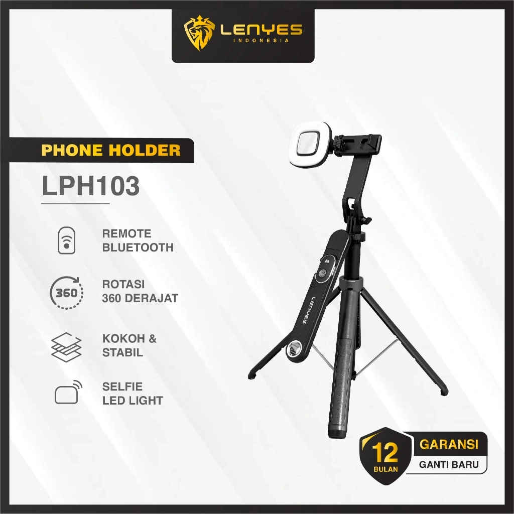LENYES LPH103 Tongsis Selfie Stick Tripod Kamera HP With Remote Bluetooth Lampu LED Monopod Portable