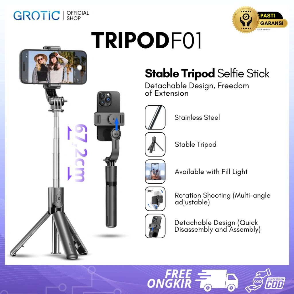 GROTIC Tongsis Tripod Mini Compact And Portable With Detachable Mount