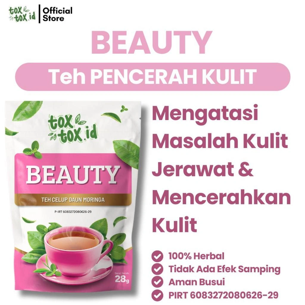 TOXTOX Beauty – Beauty Herbal Tea Teh Herbal Moringa untuk Kulit Glowing, Detox & Imun Tubuh