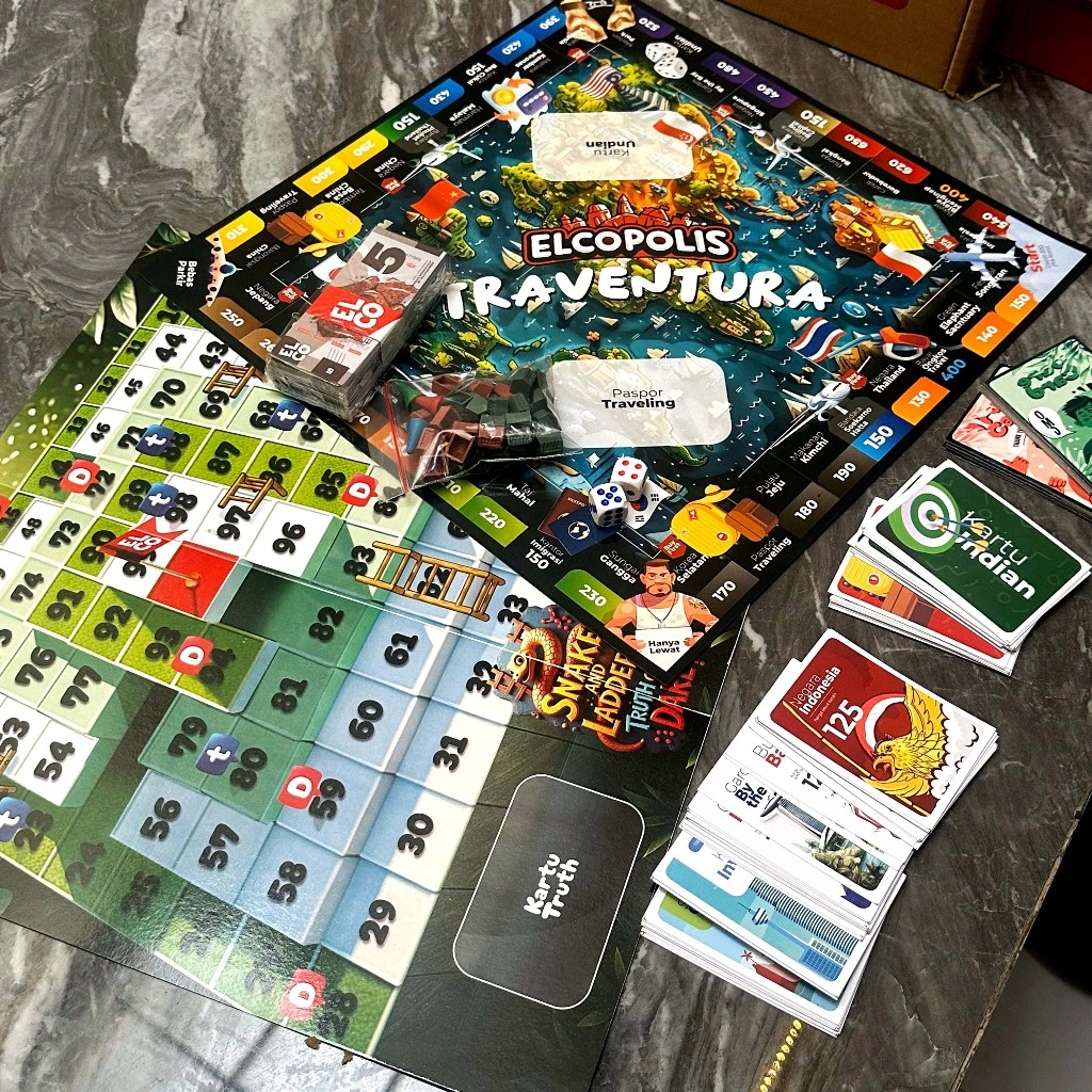 (Bisa COD) 2in1 Set Monopoli Ular Tangga Kertas by Elco (Permainan Keluarga 2in1)