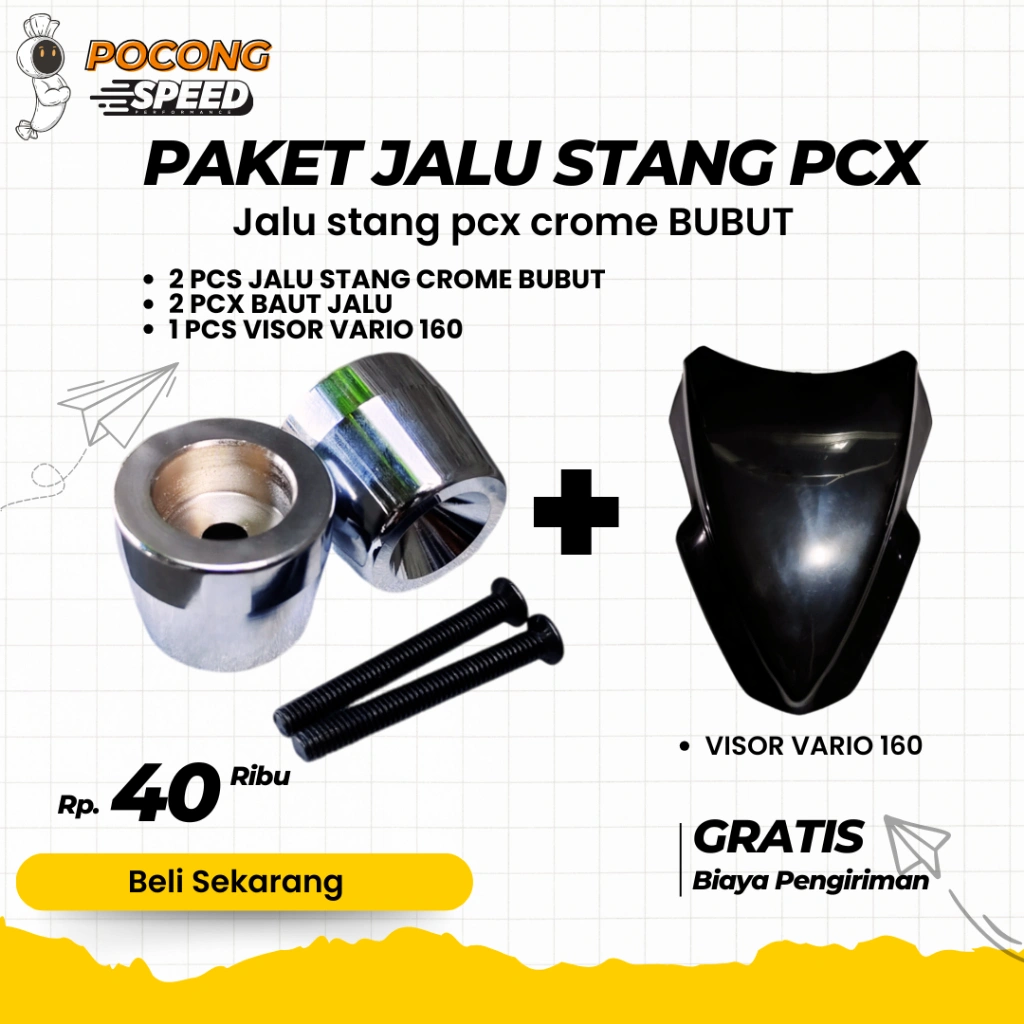 JALU STANG VARIO 160 JALU BUBUT + VISOR VARIO 160 SMOKE BANDUL PCX CHROME VARIO160 JALU PCX CHROME