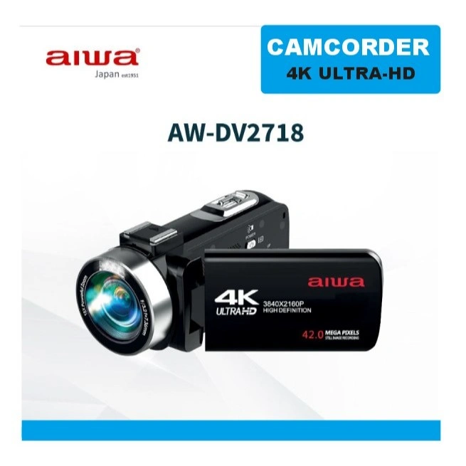 Camcorder handycam digital video camera 4K ultra hd 18x powerful zoom 48MP megapixels type C usb - AIWA AW-DV2718
