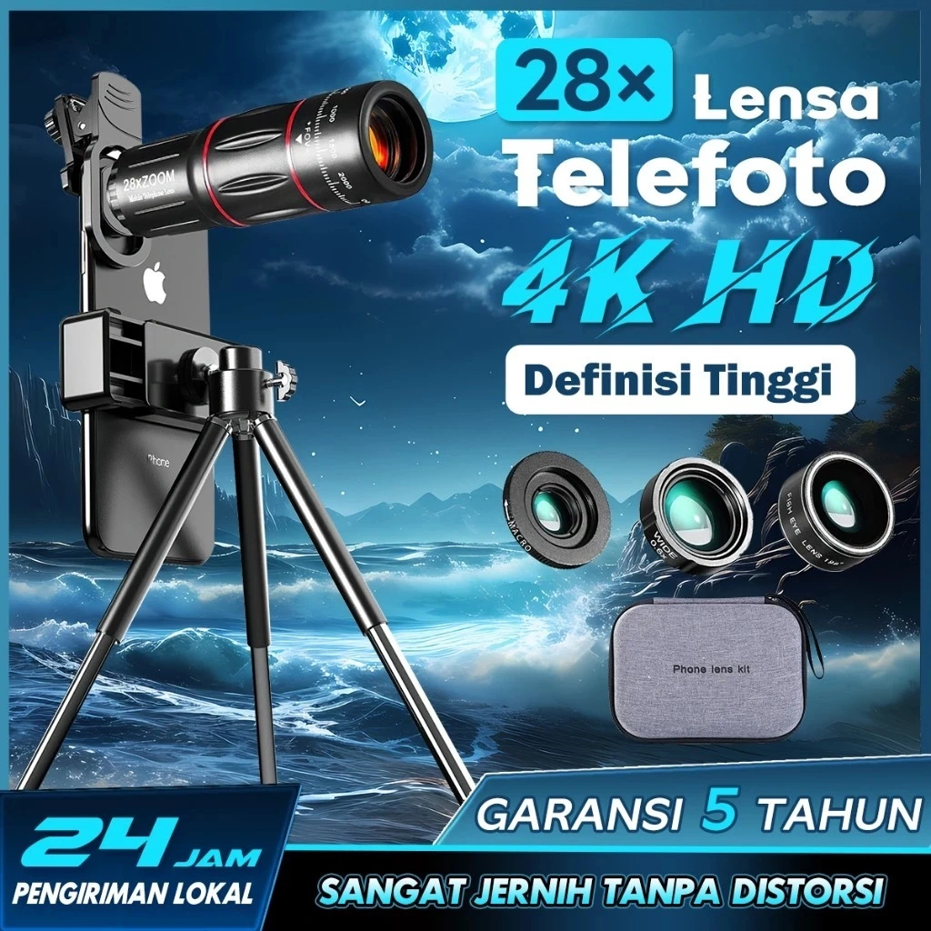 Lensa Kamera Hp Apexel 28x Zoom Paduan Aluminium Lensa Tele Zoom Hp 18x36 (Dengan Tripod)