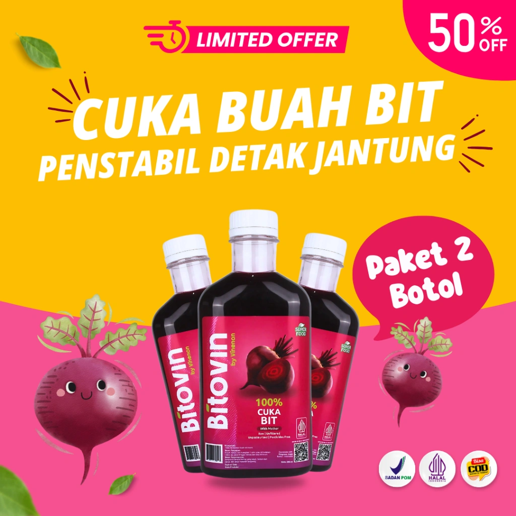 BITOVIN Paket 3 Botol - Multivitamin Untuk Jantung - Cuka Buah Bit