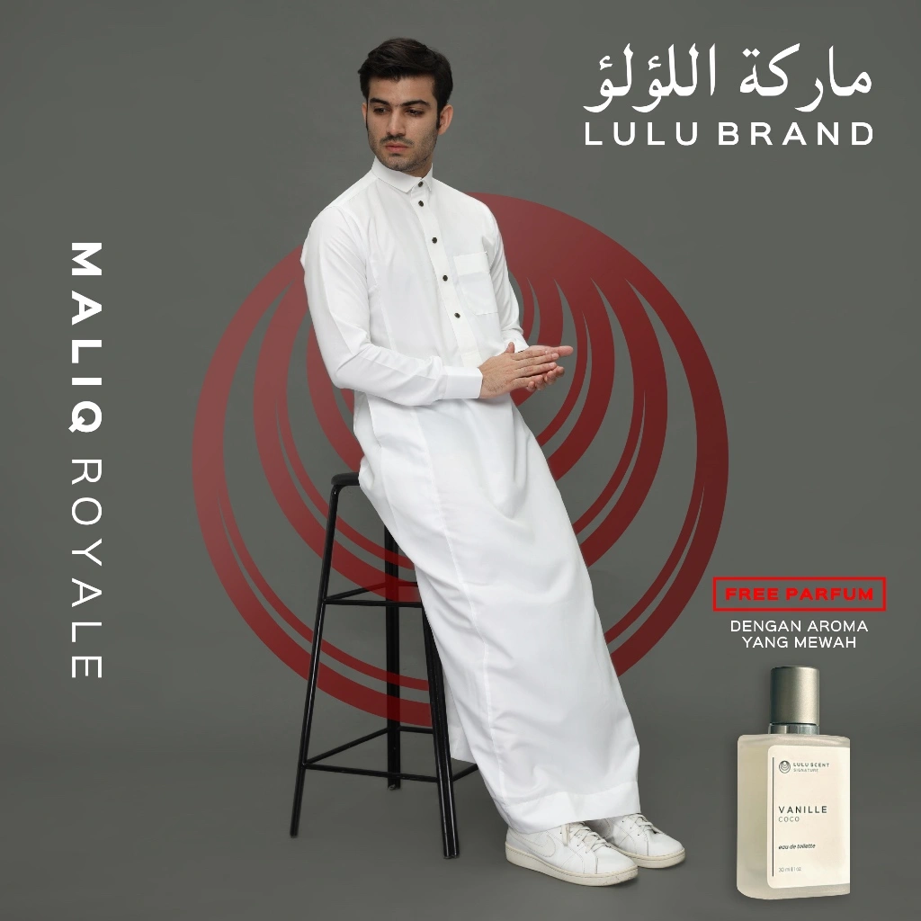 Gamis Pria Putih Tulang Dewasa Thobe Jubah Sultan Premium Arab Maliq Royale LULU BRAND S12
