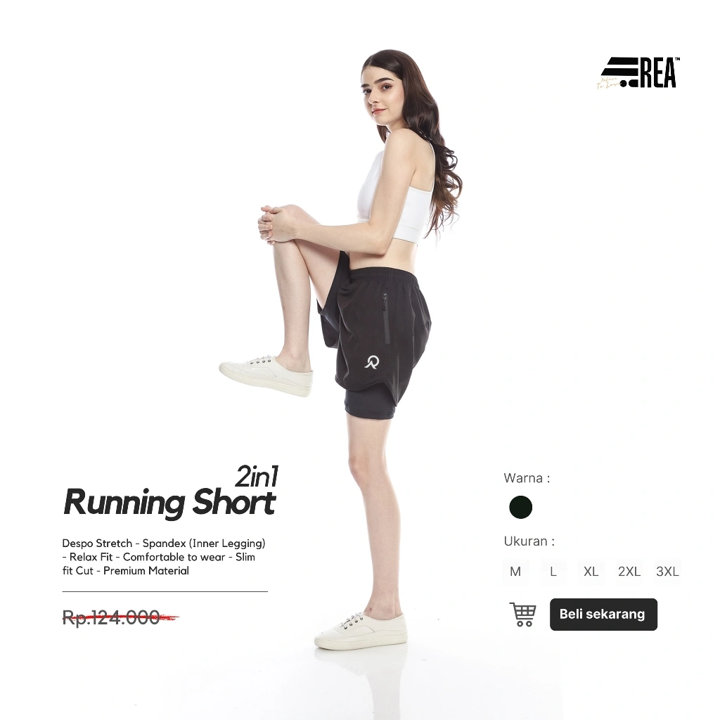 REA ACTIVEWEAR - Celana Pendek Legging 2in1 Unisex Olahraga