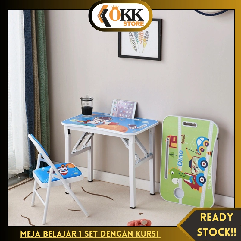 OKK Meja Belajar Portabel Lipat Dengan Kursi / Set Meja Kursi Lipat Belajar Anak