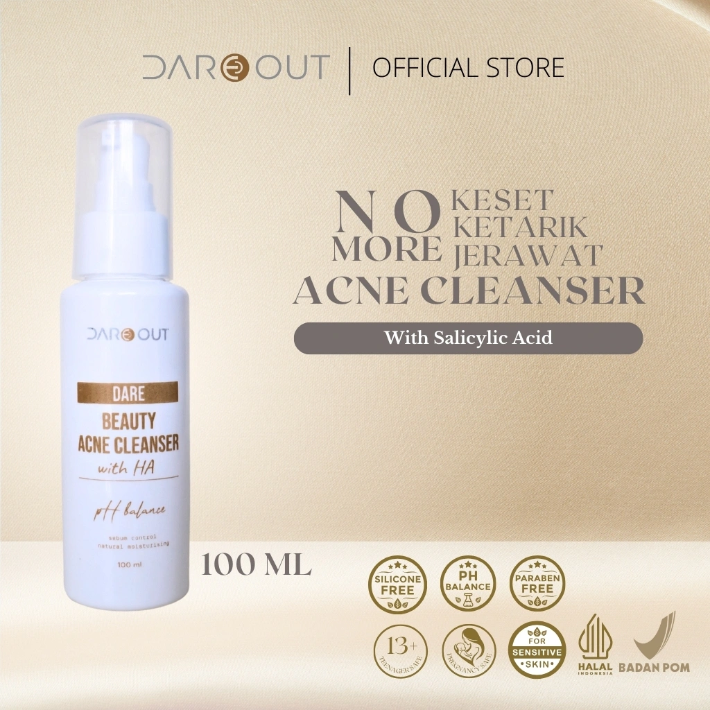DAREOUT Facial Wash Gentle For Acne Dare Beauty Acne Cleanser 100ml - Mengandung Mild Surfactant Salicylic Acid Hyaluronic Acid