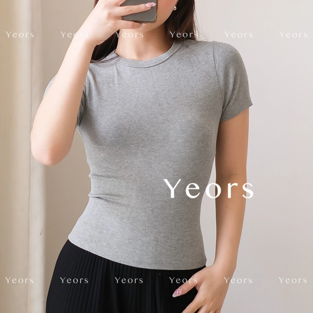 YEORS - Claire Top - Basic Rib Knit Top - Atasan Wanita Bahan Rib Tebal Premium - Premium Ribbed Knit Top - Basic Short Sleeve Top - Fitted Top - Press Badan - Baju Kaos Knit - Korean Top - Kaos Wanita Lengan Pendek