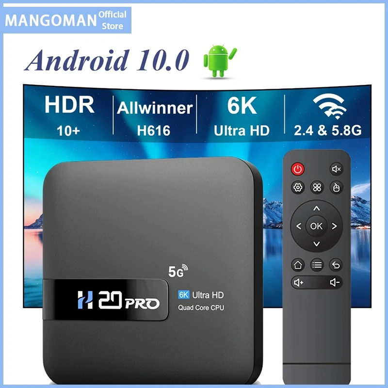 MANGO MAN H20Pro Android Tv Box 5G Wifi Smart Set Top Box 16GB Ram 256 Rom Android 10.0 2.4G Full HD 4K 1080P Buka Kunci Set Kotak Tv