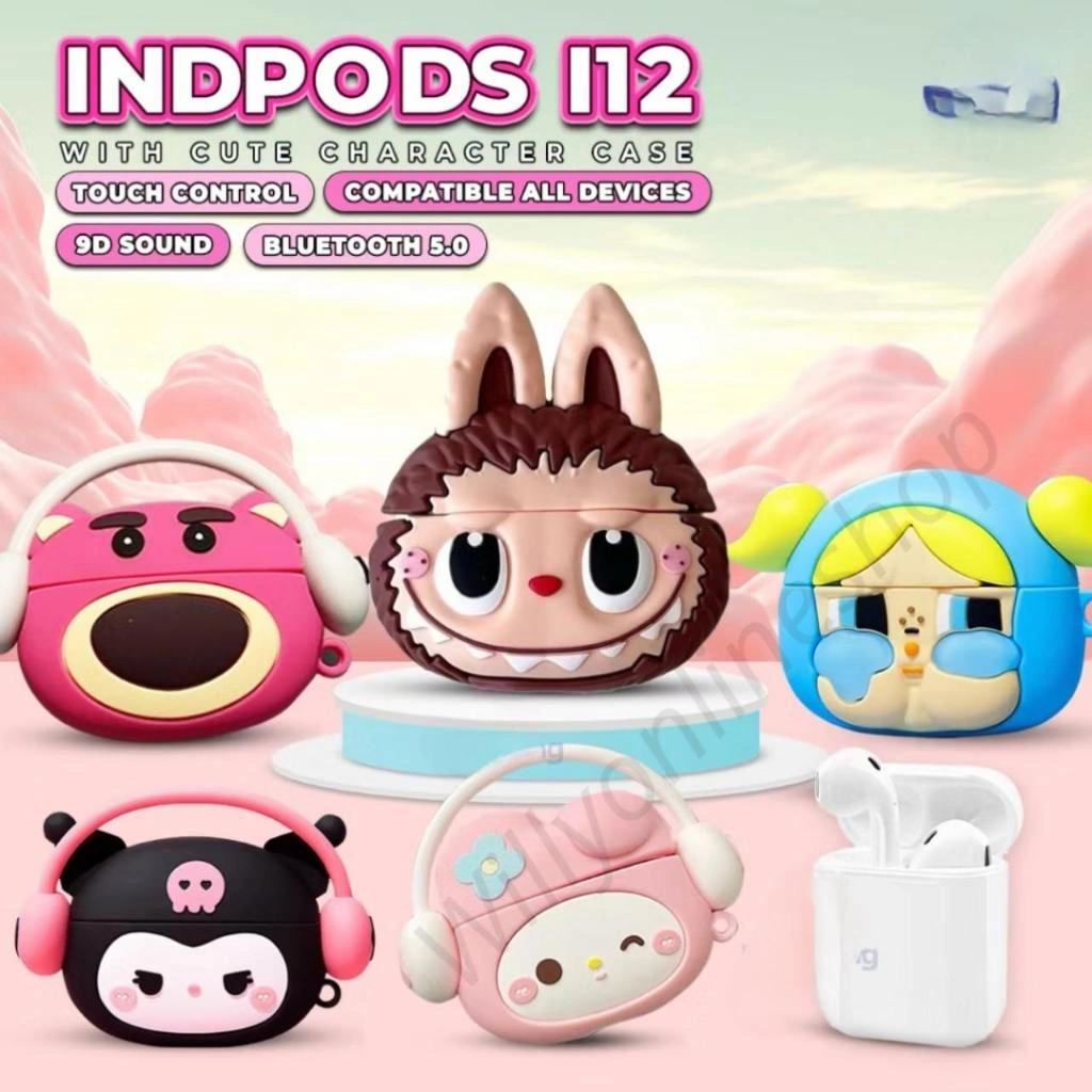 wos-COD Hanya Casing Headset Bluetooth i12 Case Premium Kartun 3D Lucu Inpods i12