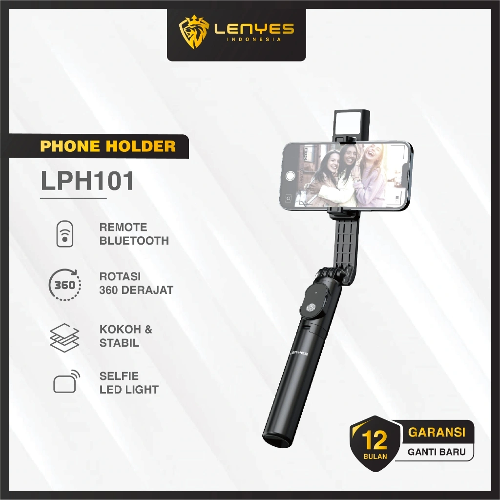 LENYES LPH101 Tongsis Tripod Selfie Kamera HP With Remote Bluetooth Lampu LED Stick Monopod Portable