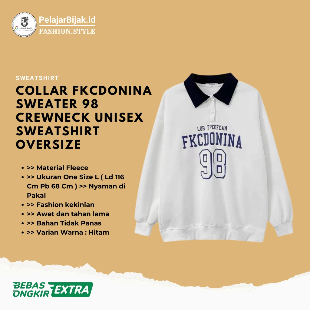 Sweater FKCDONINA Collar Unisex Oversize – Fashion Kasual Pria Wanita