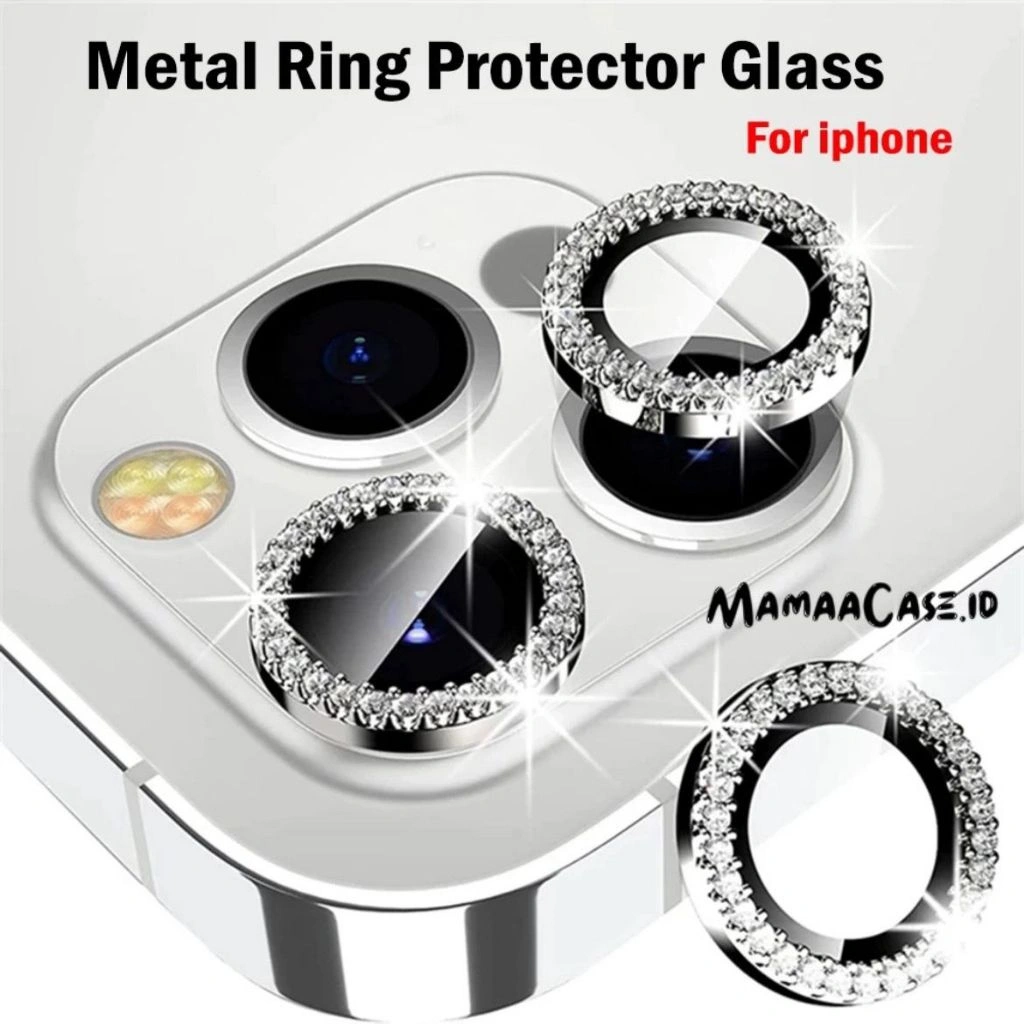 Ring Diamond Glitter Pelindung Lensa Kamera iPhone 11 12 13 14 15 16 17PRO MAX 14+ 15+ 16+ PLUS Mini 16E 17AIR Tempered Glass Pelindung Lensa Hp