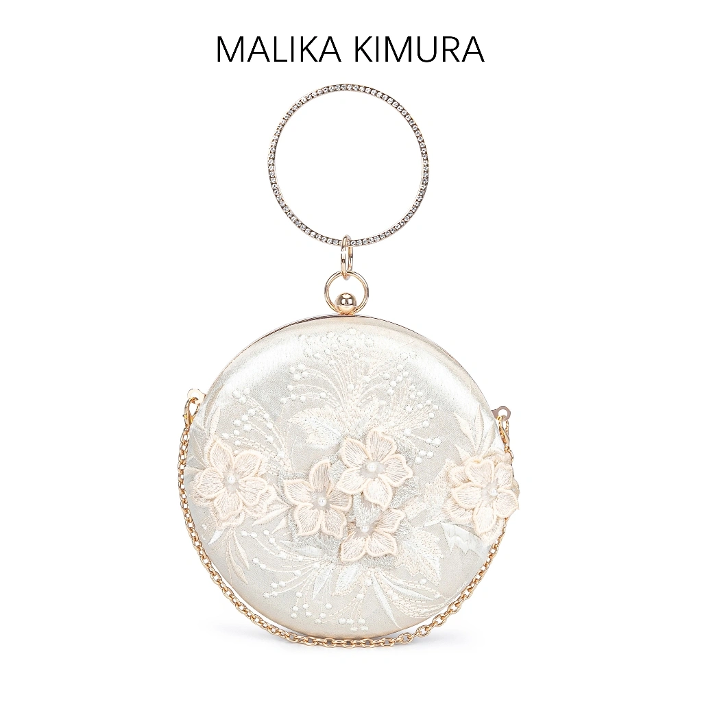 MALIKA KIMURA - Tas tangan bunga bulat wanita / Tas fashion wanita bunga / Dinner Bag / Evening Dress Bag / Tas rantai premium / Tas tangan wanita#880