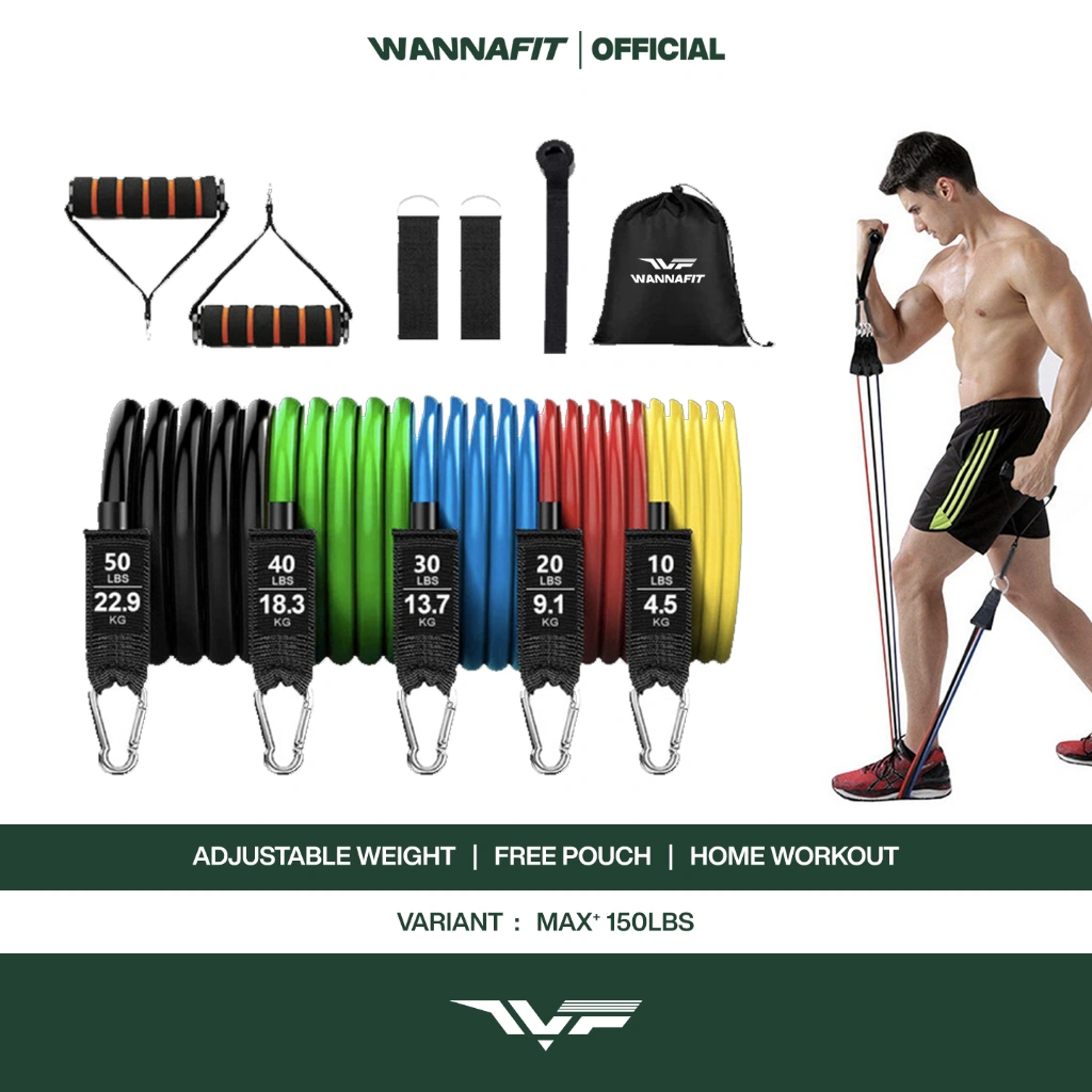 WANNAFIT MAX 11 in 1 Pro Resistance Band Set | Alat Olahraga Rumah