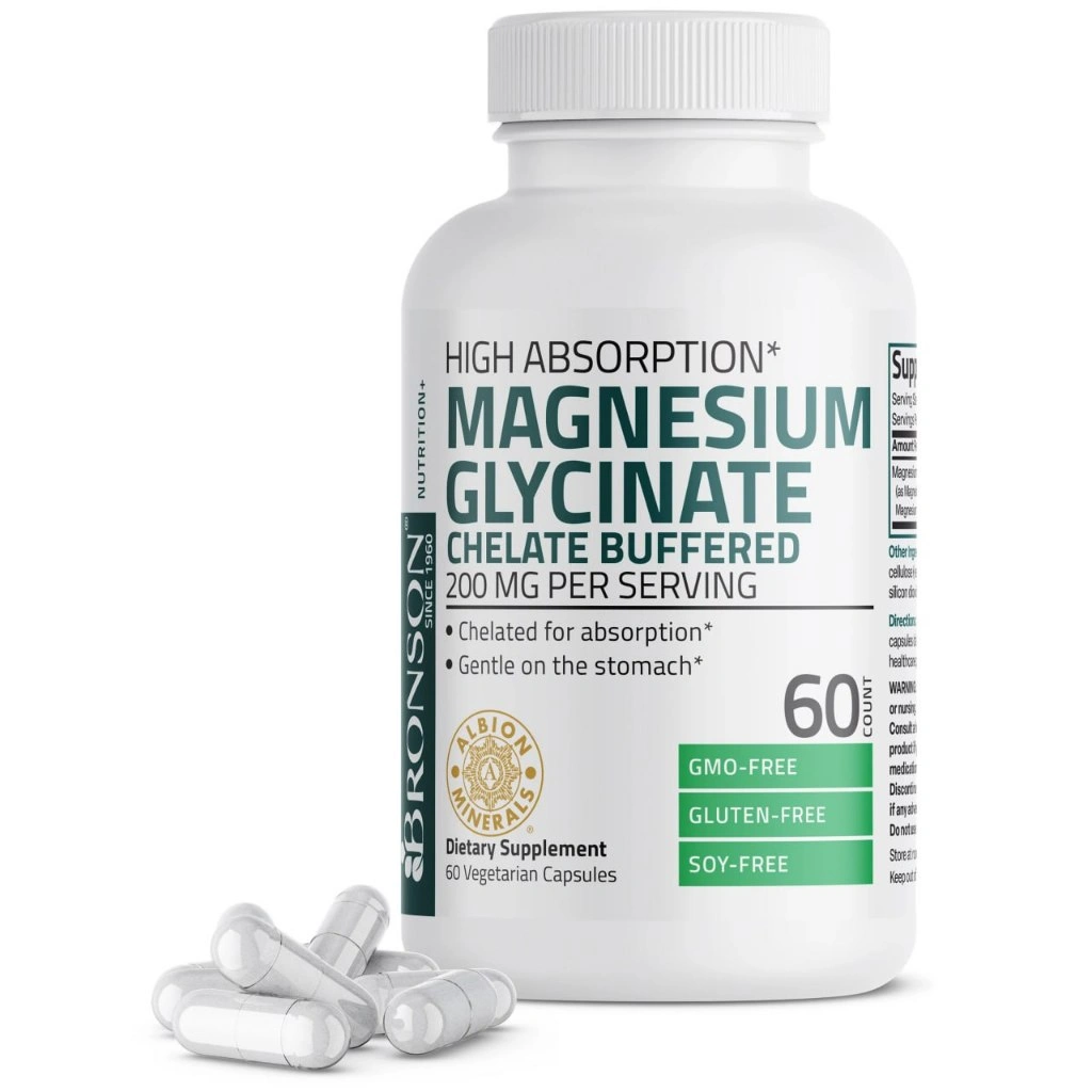 Bronson Magnesium Glycinate 200mg High Absorption | 100% Chelated Bisglycinate | Albion Mineral