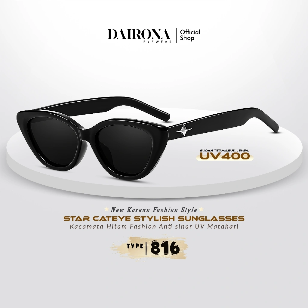 Dairona Eyewear Kacamata Hitam Cat Eye Gaya Korea UV400 Polarized Kacamata Hitam Sunglasses Terbaru Wanita Cat Eye 816