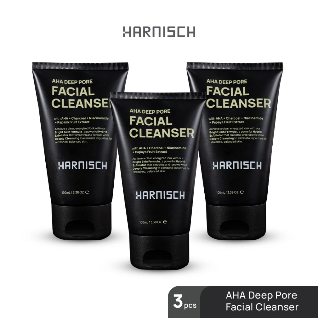 [Bundle 3pcs] Harnisch Aha Deep Pore Facial Cleanser sabun muka pria sabun jerawat face wash pria face wash jerawat sabun muka kulit berminyak sabun kulit jerawat Sabun pembersih wajah untuk kulit kusam, berminyak & berjerawat sabun muka pria sabun pencer