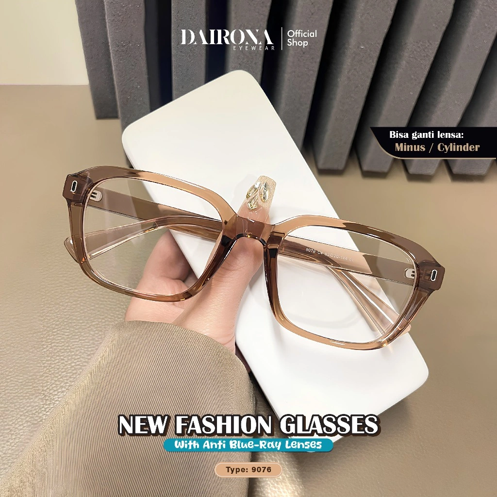 Dairona Kacamata Photocromic Anti Radiasi Blueray Bluecromic Elegant Bisa Minus / Normal Kacamata Pria Wanita Fashion Style Bentuk Kotak 9076