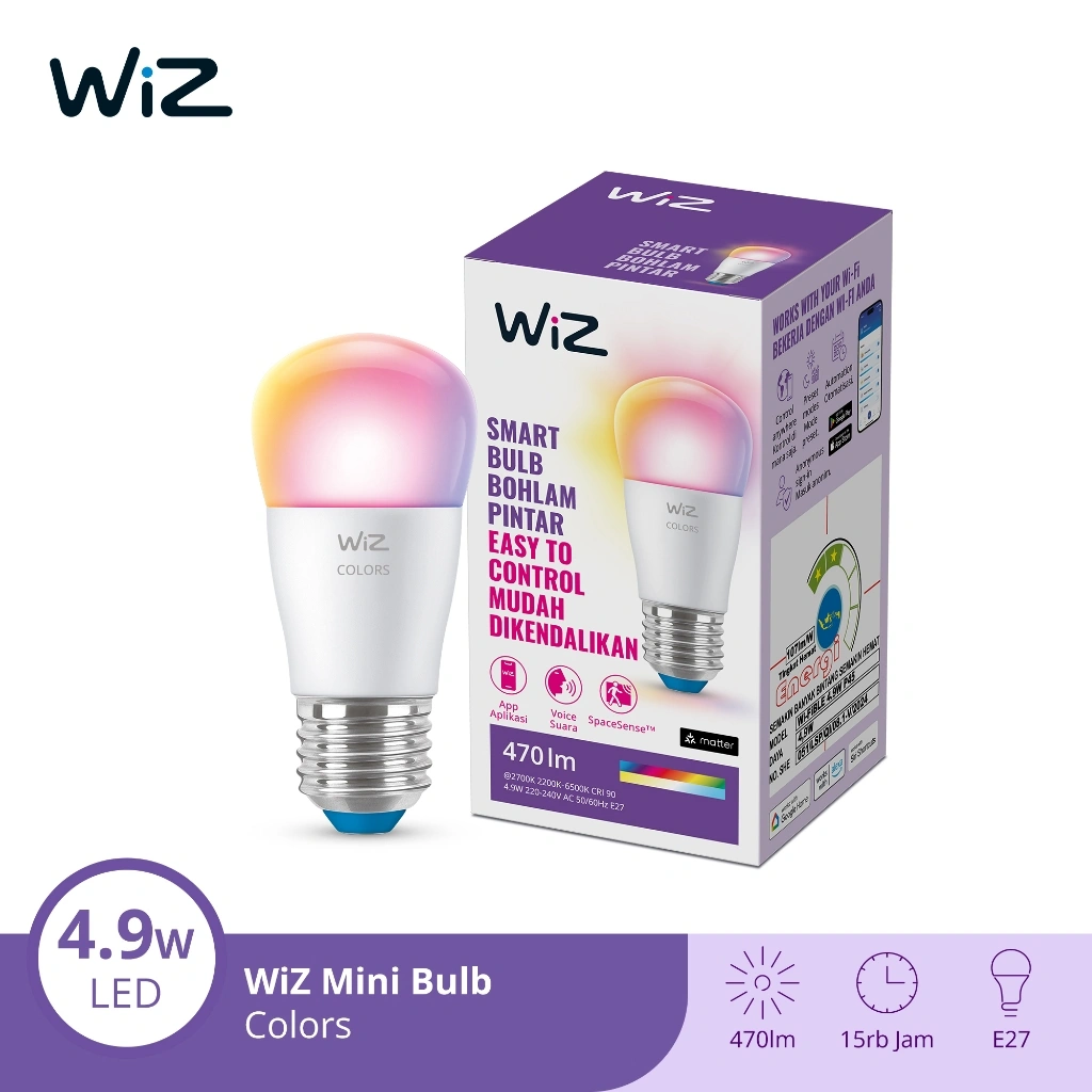 WiZ Smart WiFi Mini Bulb 4.9W P45 Tunable Color Warna - Lampu Tidur Anak