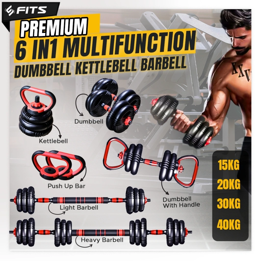 SFIDN FITS Premium 6 in 1 Adjustable 15-40kg Dumbell Barbel Dumbbell Barbell Set