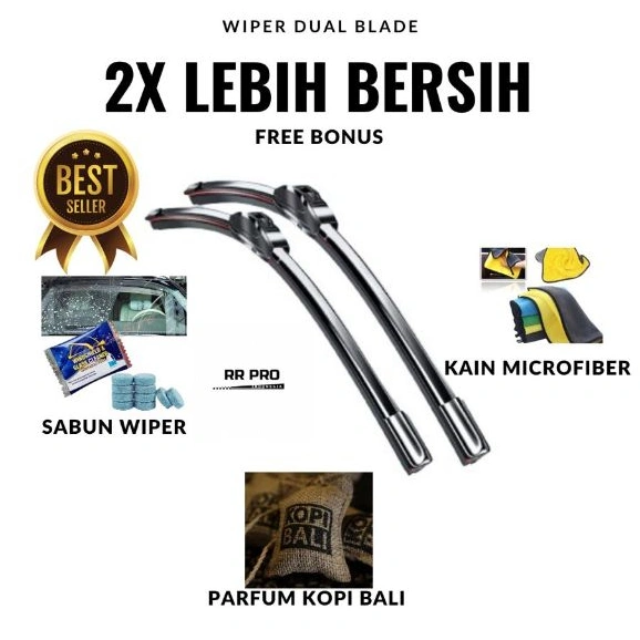 Wiper Mobil Dual Blade - FREE BONUS - Wiper Frameless Dual Karet - Wiper Universal Semua Mobil - Double Blade Layer Universal