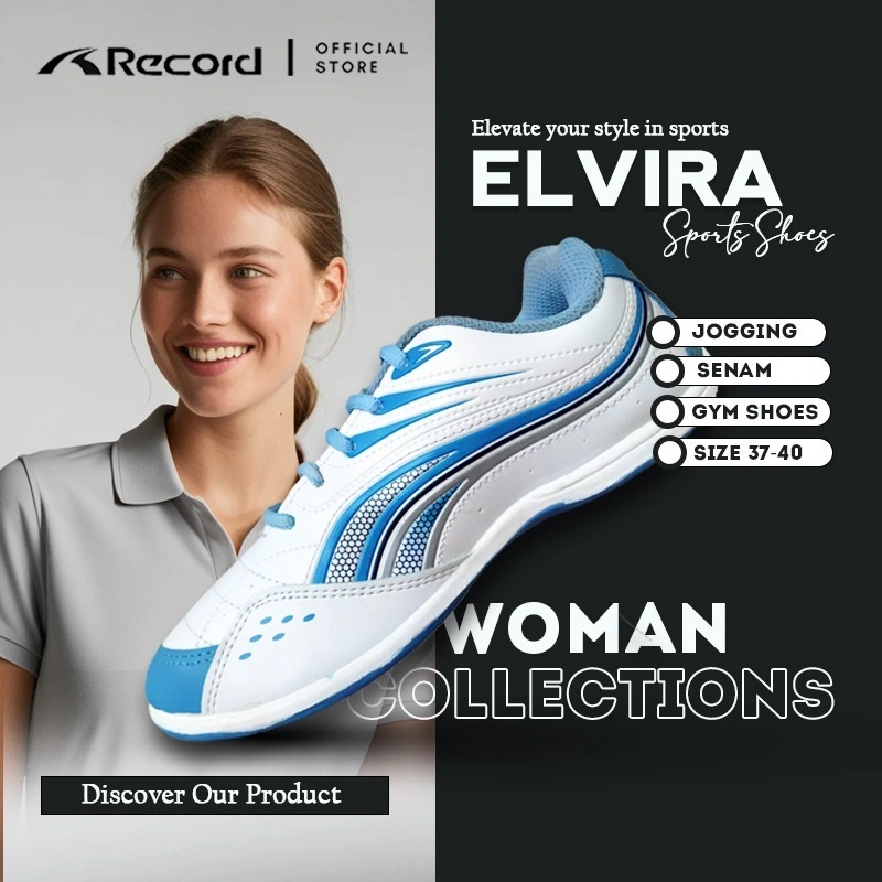 [RECORD SHOES] ELVIRA I Sneakers Olahraga Perempuan Sepatu Senam Gym BAMINTON Casual POUNDFIT 37-40