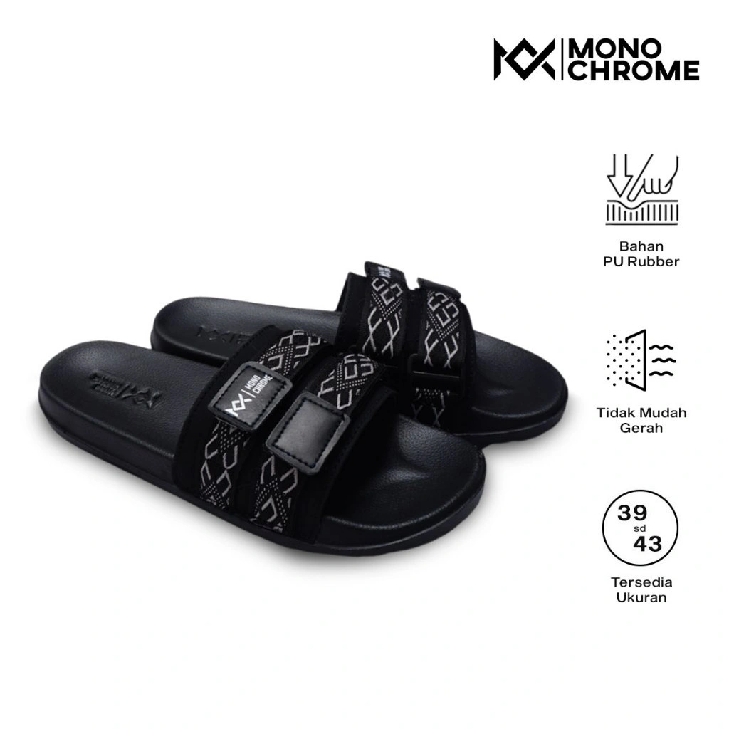 Monochrome Webber Sandal Pria Size 39-43 Anti Slip Bahan Karet Hitam