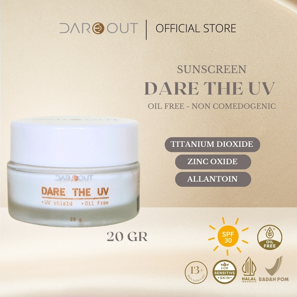 DAREOUT Sunscreen Dare The UV 20gr - 30 SPF Oil Free Non Comedogenic Physical Sunscreen
