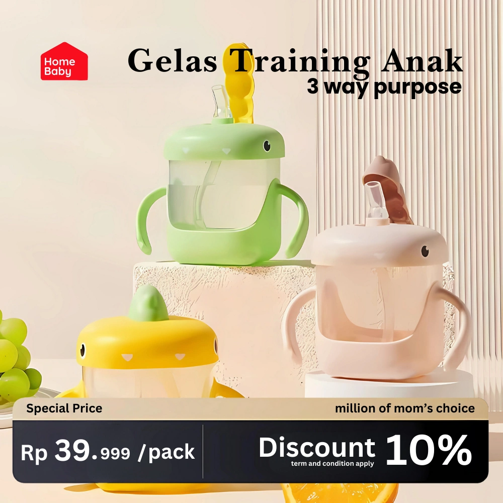 HOMEBABY 3 in1 Dinasour Training Duckbill Straw Cup Gelas Minum Sedotan Anak