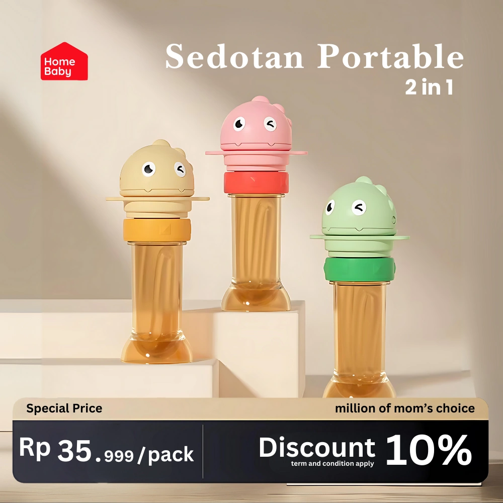 Homebaby 2in1 Travelling Portable Cover Straw Dino Tutup Botol Sedotan Anak