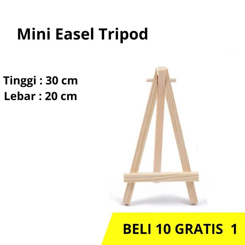 Stand Poto Tripod Kayu Minimalis Easel Tinggi 30cm Lebar 20cm Stand Kanvas Lukis Sandaran Hp