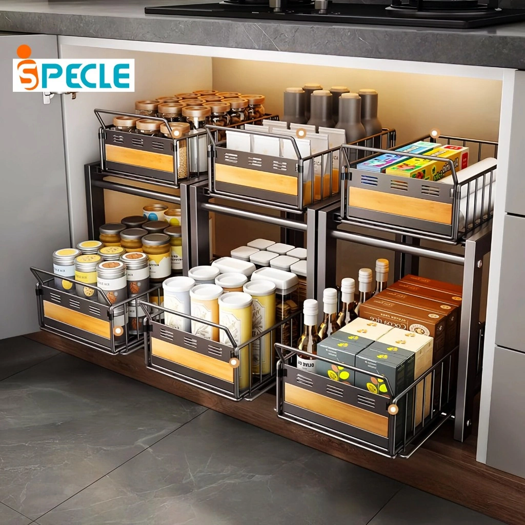 iSPECLE Rak Dapur Bawah Wastafel Rak Kabinet Lemari Dapur Keranjang Geser Laci Rak Tarik Rak