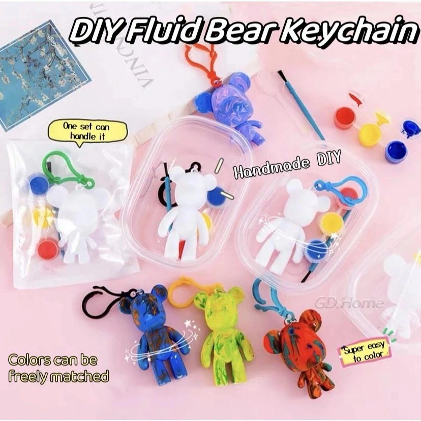 Gantungan Kunci DIY Fluid Bear Key Chain Kit Set Mainan Edukasi Anak Cat Painting