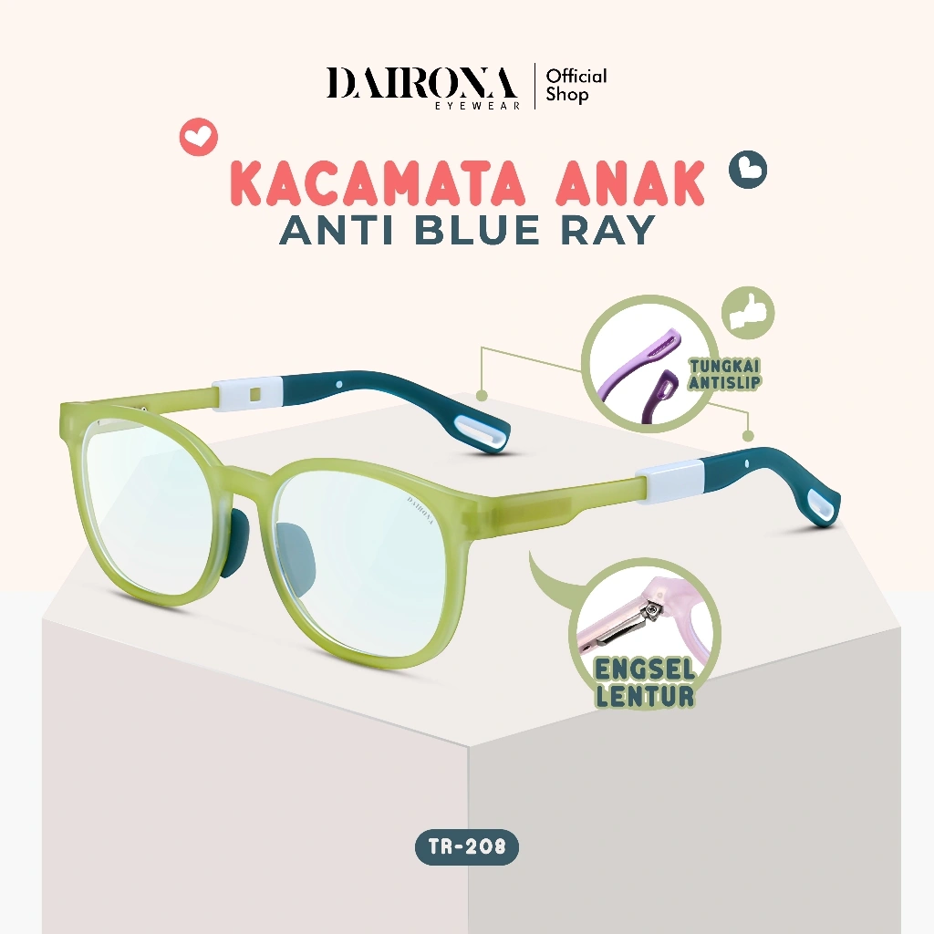 Dairona Eyewear Frame Kacamata Anak Remaja Bisa Minus/Normal Lensa Anti Radiasi Anti Blueray Photocromic Anti Myopia Kids Fashion Pria Wanita Bentuk Kotak Silicone Lentur & Ringan TR-208