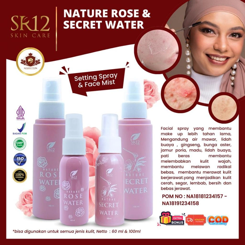 NATURE SECRET & NATURE ROSE WATER SR12 / FACIAL SPRAY/ MEMBANTU MAKE UP TAHAN LAMA