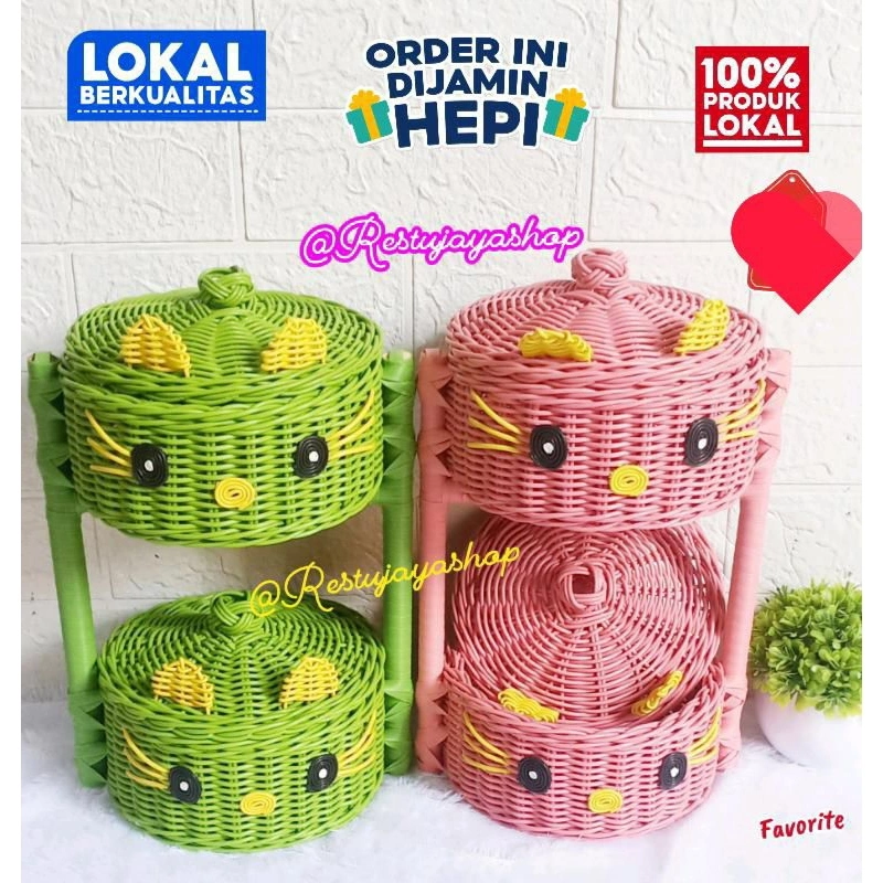 RAK Bawang rotan estetik dan Rak bumbu dapur rotan estetik, Rak 2 susun,Rak serbaguna  dari Rotan/sintetic( K2 )
