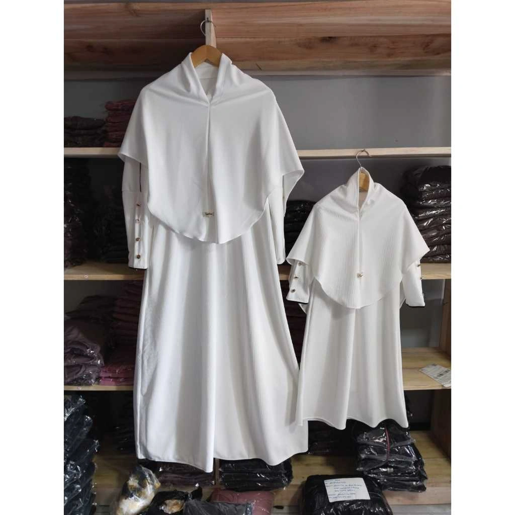 Gamis Abaya Inara Set Kerudung Bisa couple Ibu dan Anak Model Kancing pareasi Ditangan Bahan Knit Premium Tersedia Dari ukuran Anak Sampai Dewasa BB 85 Kg