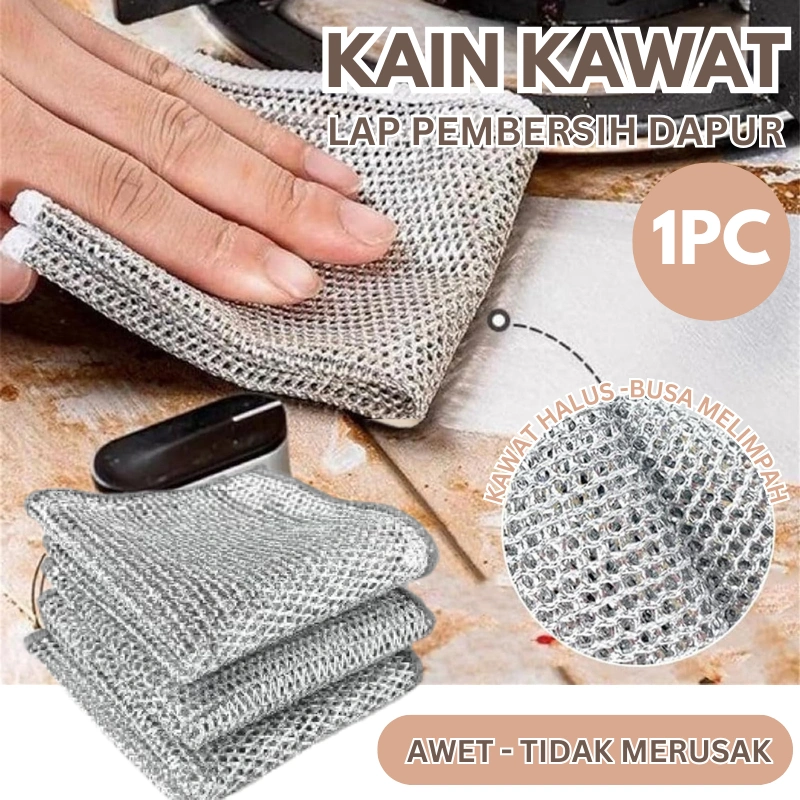 Kain Lap Dapur 1 PC Kawat Cuci Piring Serbaguna Pembersih Noda 20 X 20 cm Persegi Halus Anti Kerak