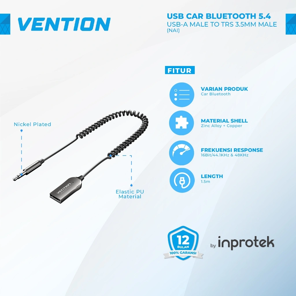 Vention Car Bluetooth Mobil Wireless Receiver Audio Aux 3.5mm Hi-Fi