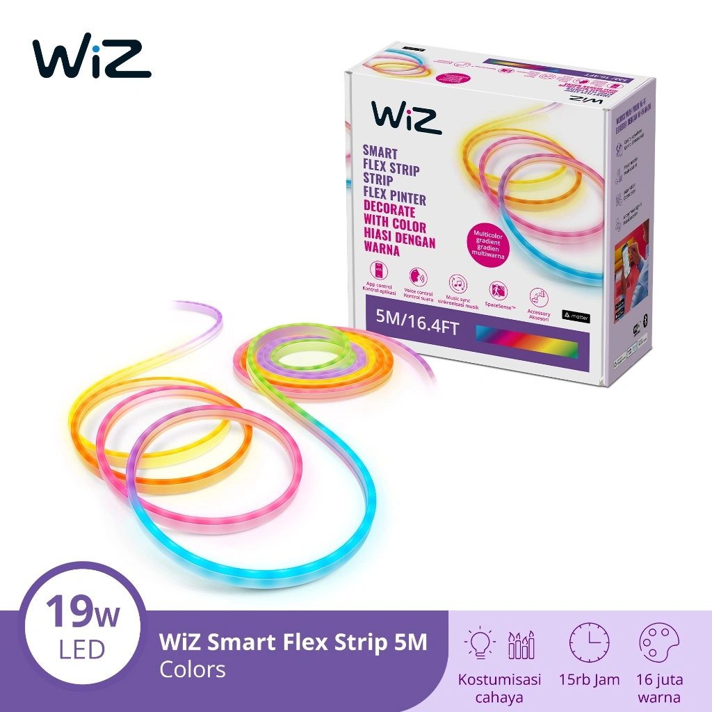 WiZ Lampu Smart WiFi LED Neon Strip RGBIC 5M - Lampu Hias, Lampu Dinding