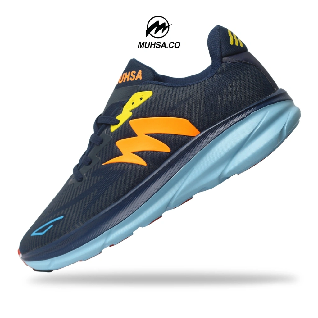 MUHSA.CO Agility Ace Sepatu Olahraga Pria Running Jogging Lari Navy Orange/Black/Gray Black