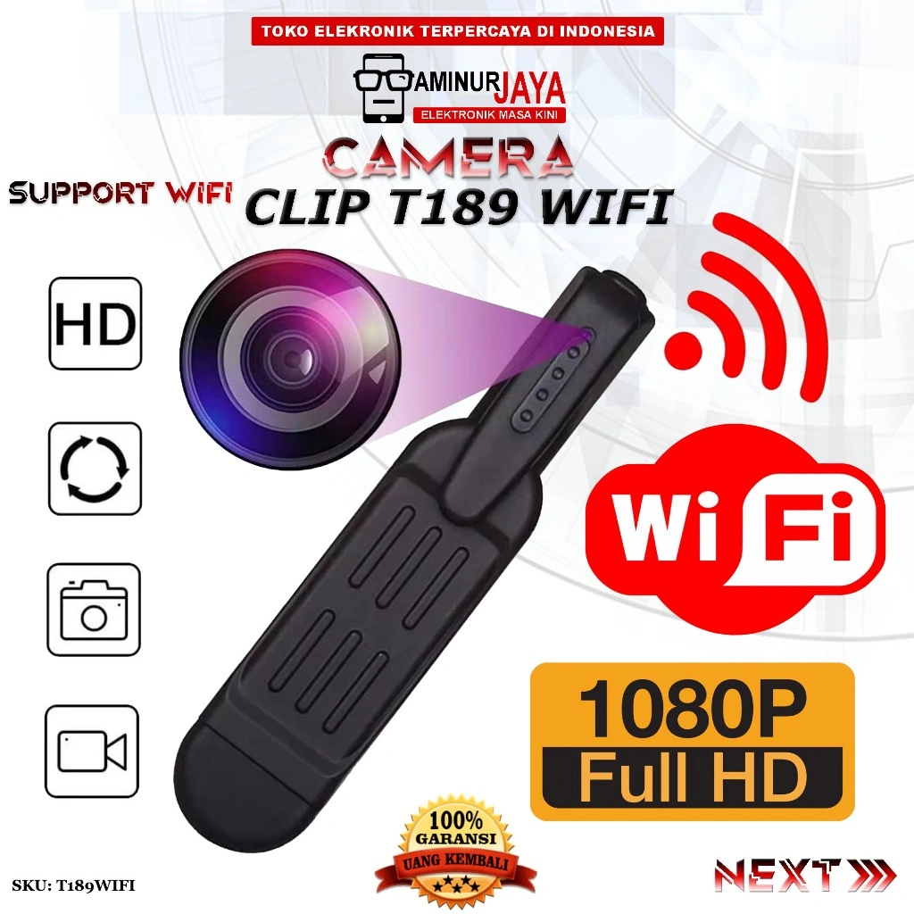 T189 WiFi Spy Camera Pen Back Klip Kamera Mini DV Tersembunyi HD 1080P Hidden Spycam Camera Pulpen Saku Pocket Camcorder CCTV Pengintai Detektif Mata mata Rahasia Tersembunyi APP Kontrol Monitoring Jarak Jauh Kamera Aksi Action Sportcam