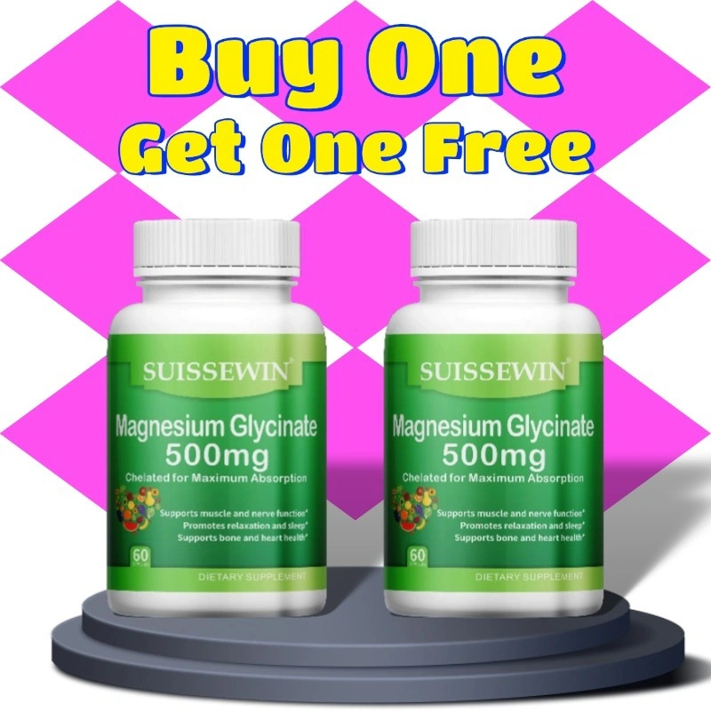 Magnesium glisinat 500mg, beli satu gratis satu, membantu tidur, menenangkan suasana hati, meningkatkan kualitas tidur, meredakan kram kaki, penyakit jantung, merelaksasi otot, 60 kapsul