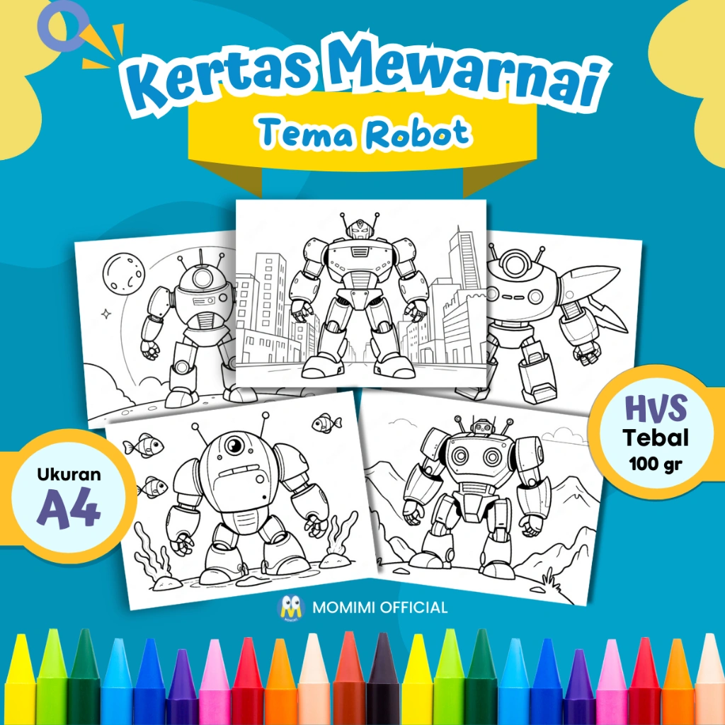 KERTAS MEWARNAI ANAK TEMA ROBOT / KERTAS GAMBAR MEWARNAI UNTUK ANAK PAUD TK SD - A4 TEBAL 100 gr