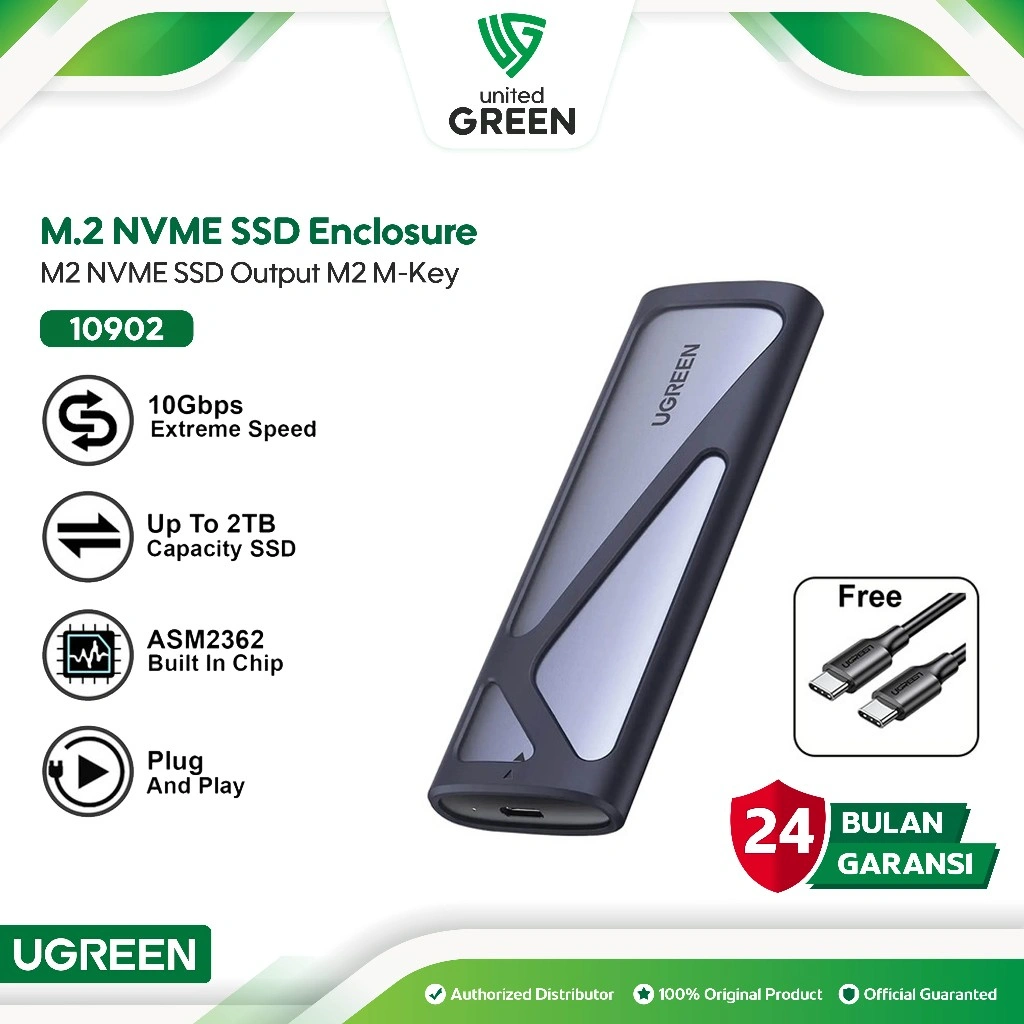 UGREEN SSD Enclosure NVME M.2 SATA 10GBps Ke USB 3.1 Type C Casing SSD  M.2 10902