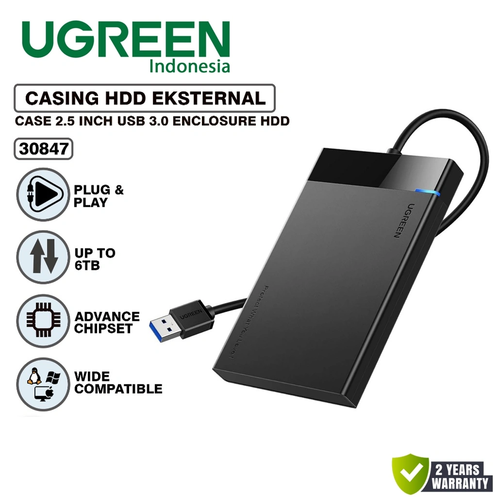 UGREEN 30847 Hard Disk Drive Casing Enclosure External 2,5" SATA USB 3.0 2.5 Inch Case Harddisk