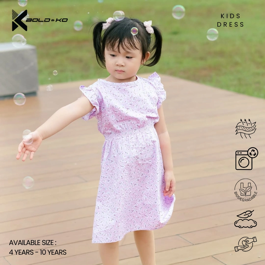 BOLD&KO Mini Dress Premium Pink Floral / Baju Dress Anak Perempuan / dress anak / atasan anak