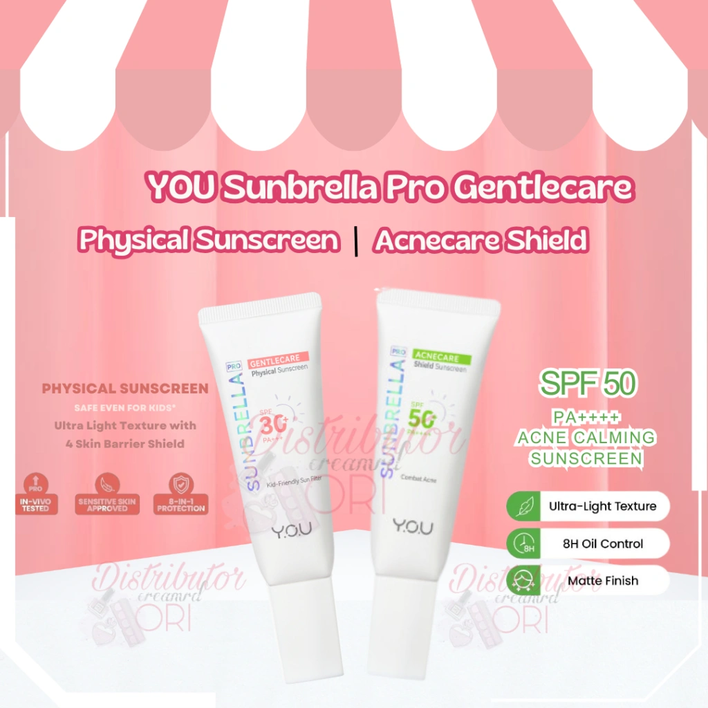 YOU Sunbrella Pro Gentlecare Physical Sunscreen SPF 30+ PA+++ 8 in 1 Protection | Acnecare Shield Sunscreen SPF 50+ PA++++